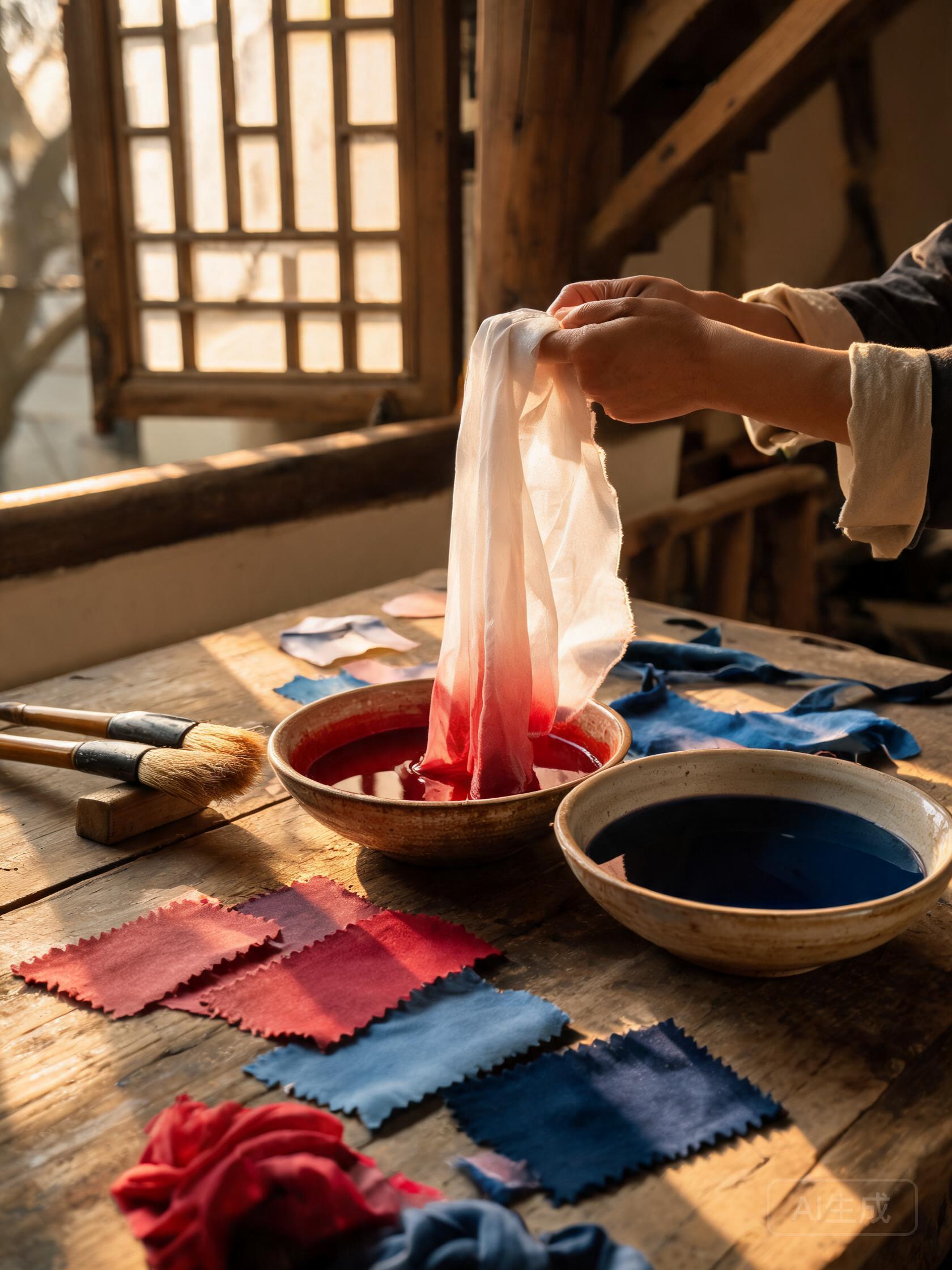 Hands dyeing silk with plant pigments